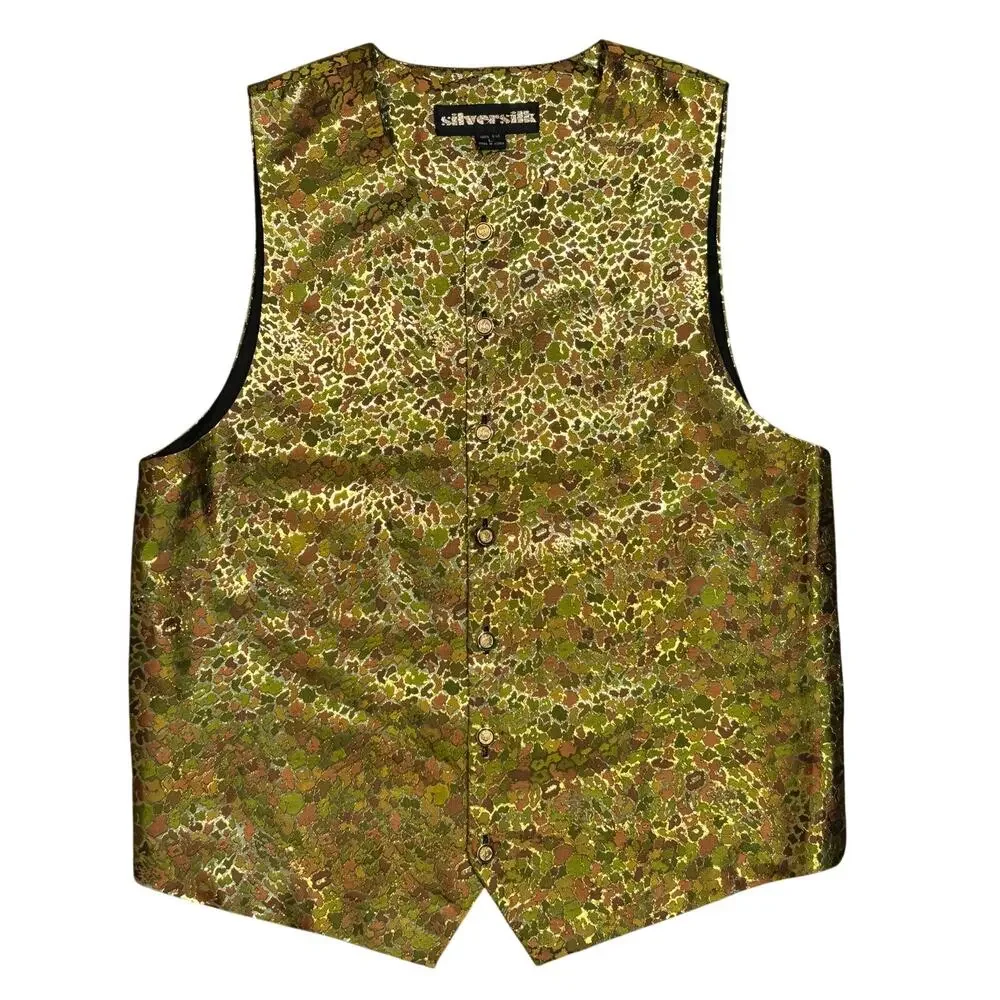 SilverSilk Paisley Camo Metallic Silk Vintage 90s Tailored Suit Vest Mens Large